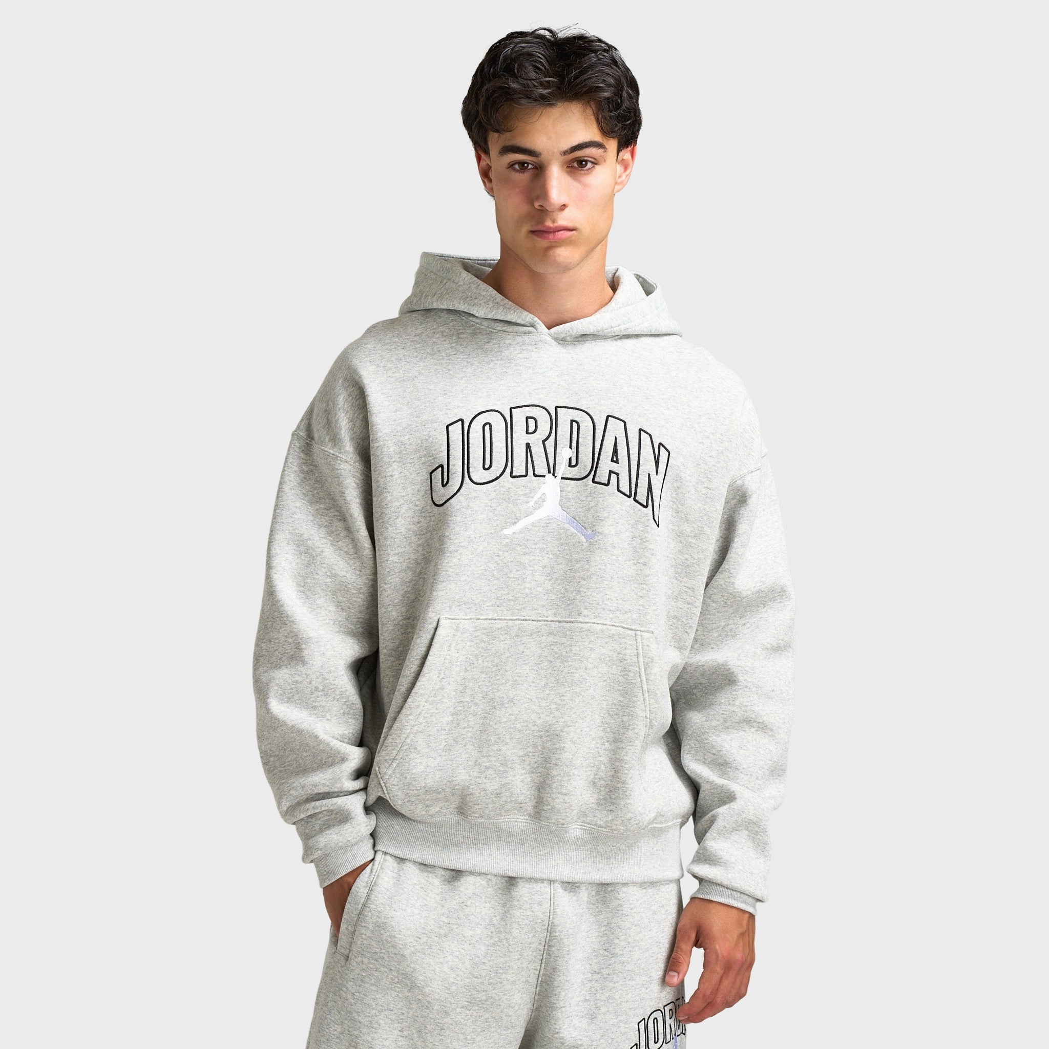 Tailored Silhouette High Collar Design Jordan Brooklyn Oversized Pullover Hoodie Heather Grey / White