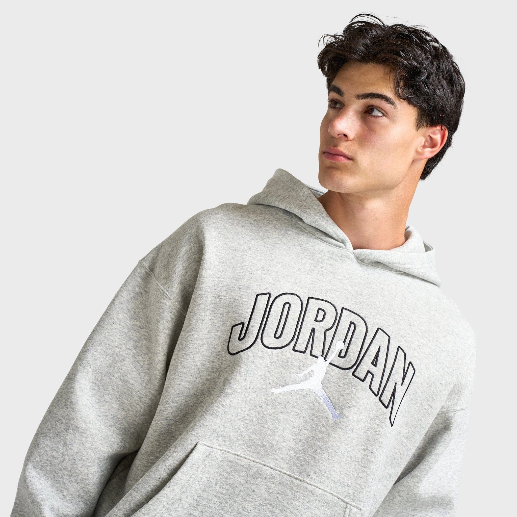 Jordan Brooklyn Oversized Pullover Hoodie Heather Grey / White Full Length Zipper Closure