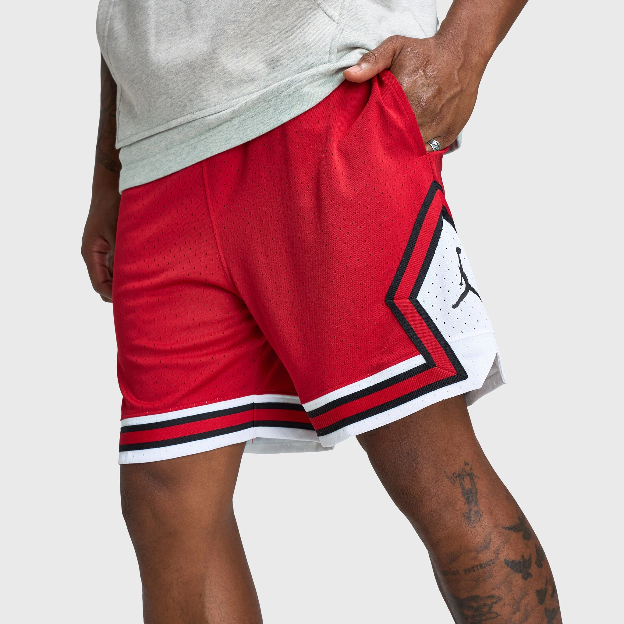 Silicone Gripper Strips Jordan Sport Dri-FIT Mesh Diamond Shorts Gym Red / White - Black