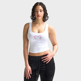 Breathable Wearable Casual Chic Juicy Couture Women's Cropped Fitted Graphic Tank / White