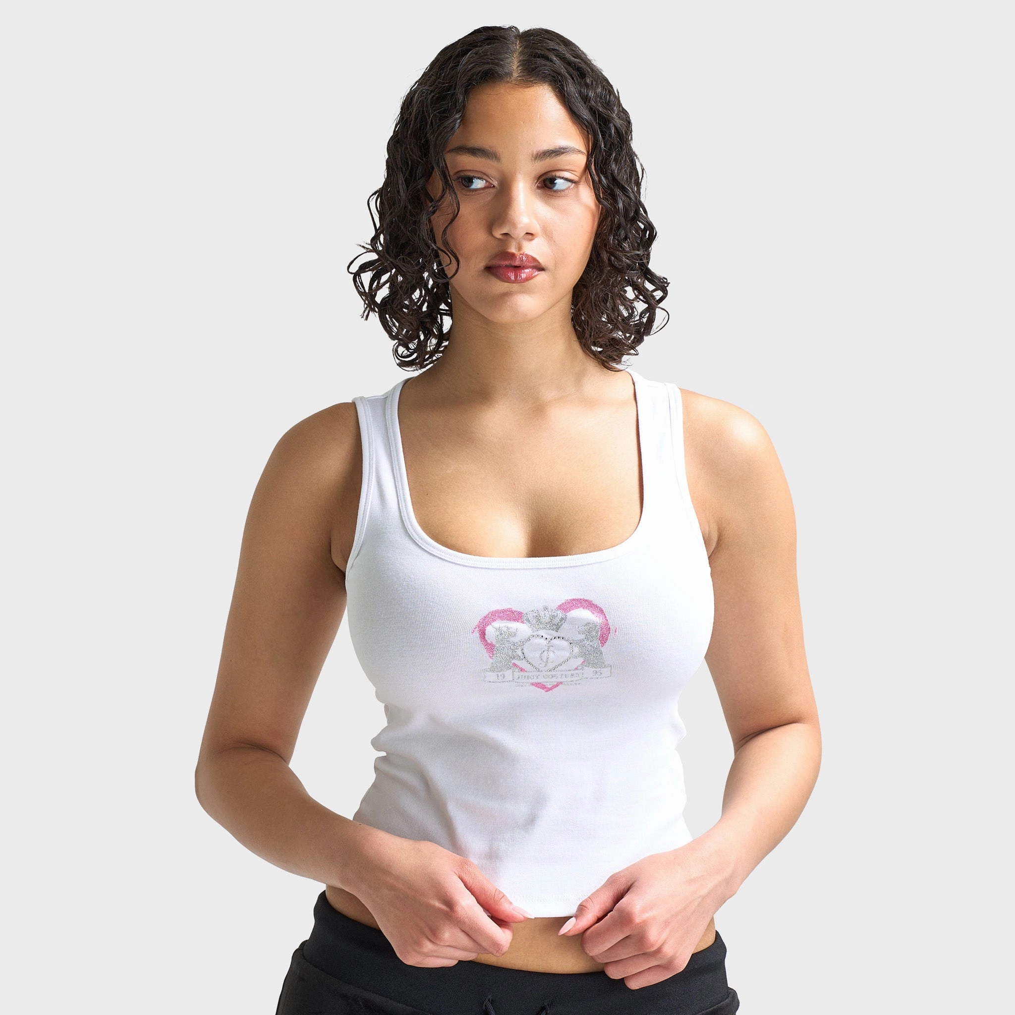 Moisture Control Fabric Chic Cut Juicy Couture Women's Cropped Fitted Graphic Tank / White