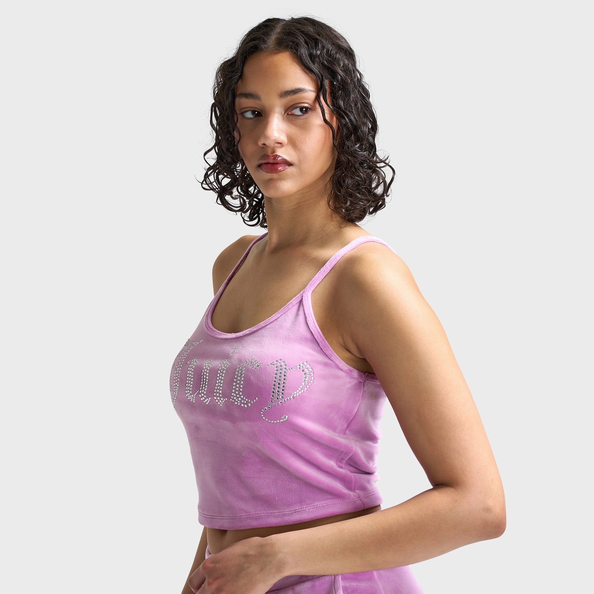 Juicy Couture Women's Fitted Cropped Tank / Violet Tulle Stretch Fabric Technology Printed uniqueness
