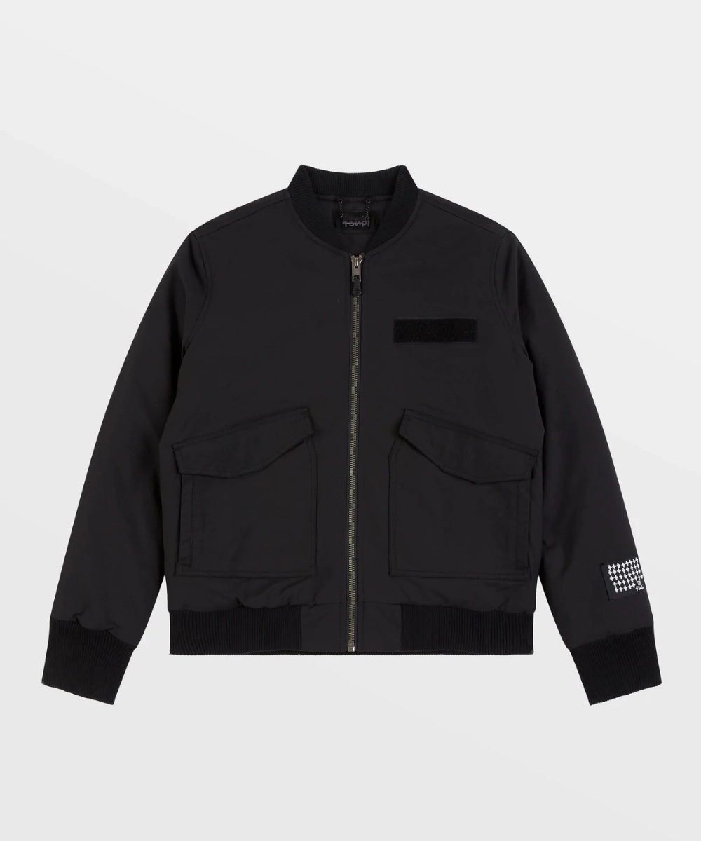 DoubleLayered Fabric Soft Flow Ksubi Royalty Bomber Jacket (Black)