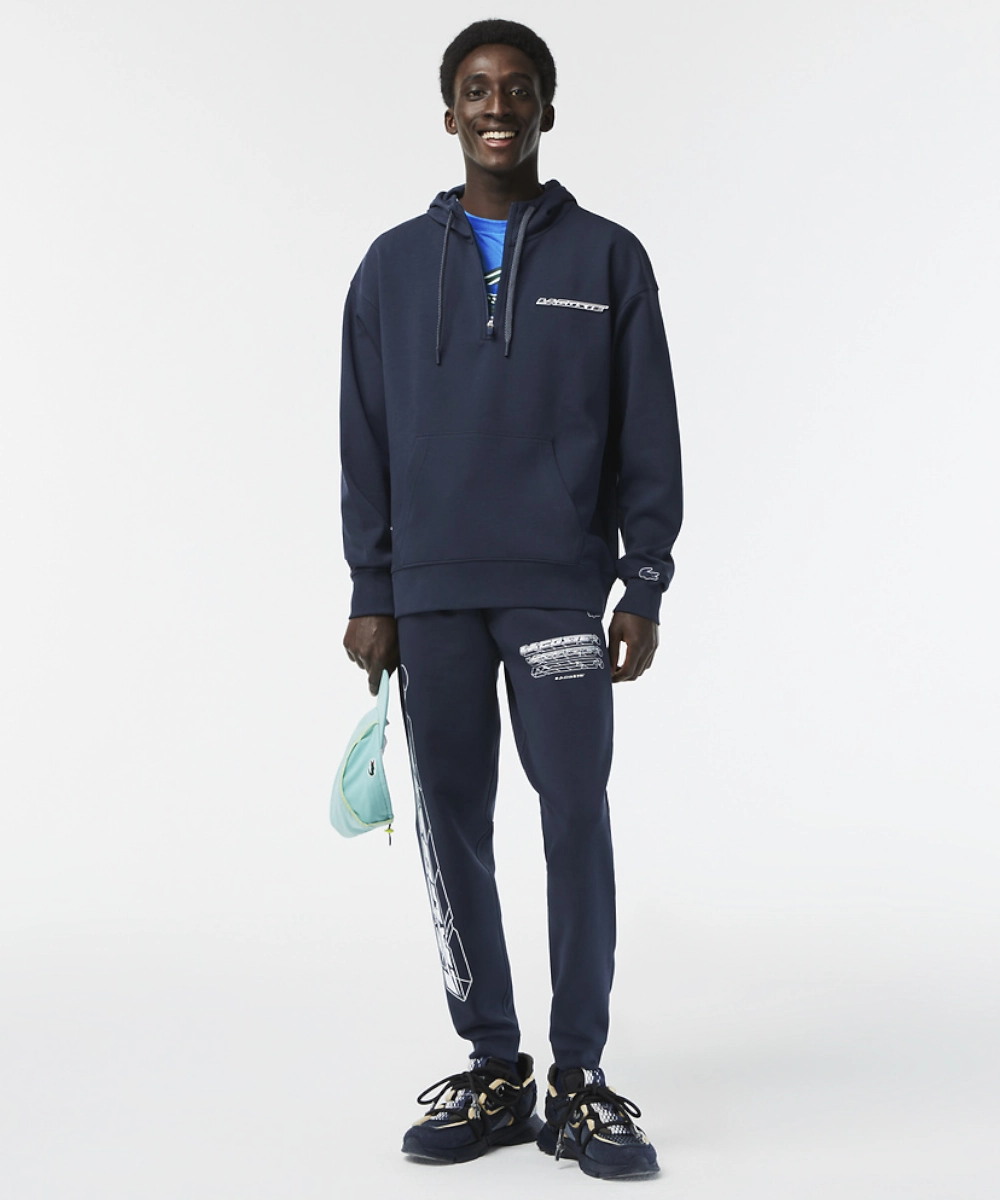 Lacoste Active Logo Back Hoodie (Blue Night) Ultraviolet Protection Festival Air