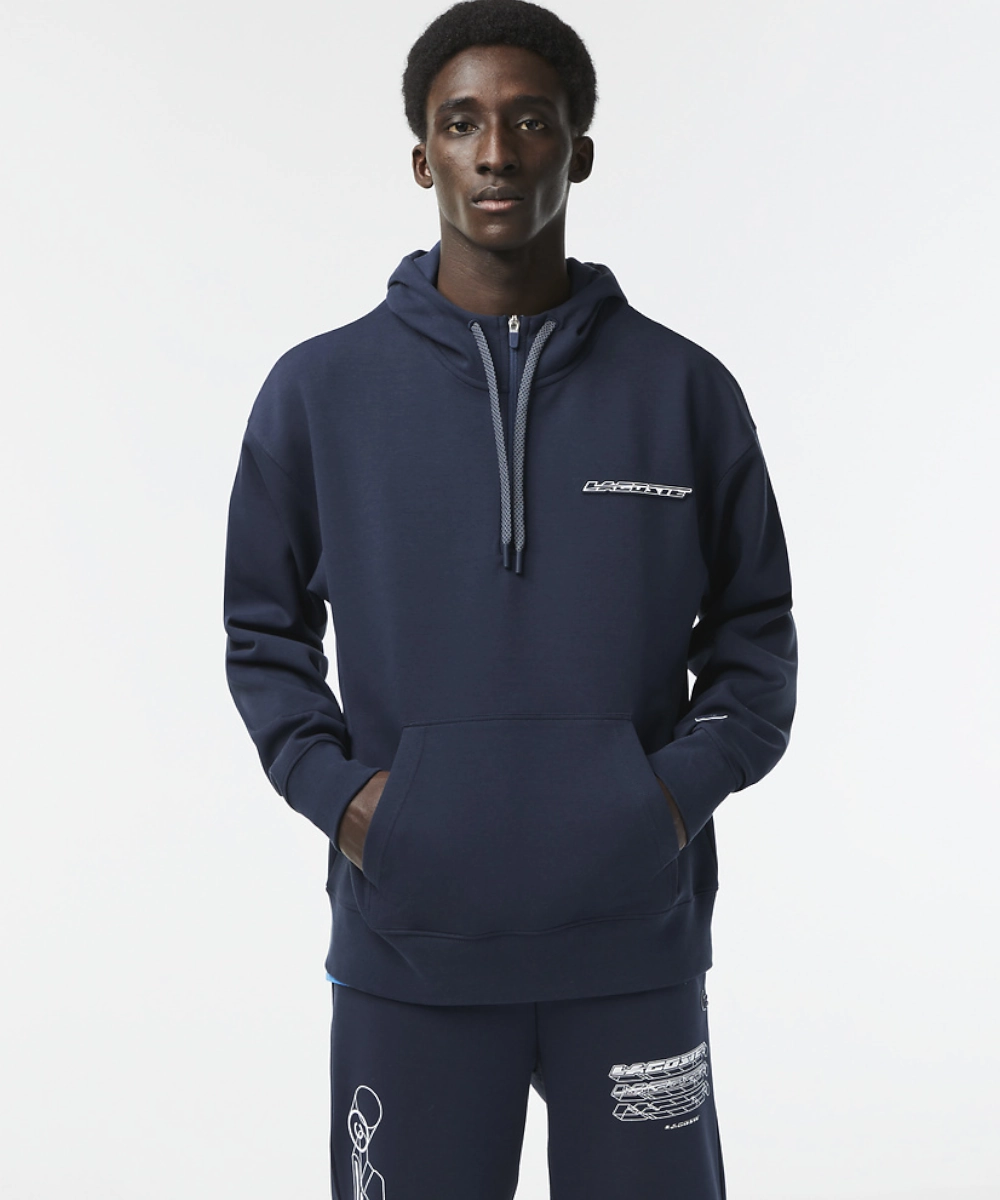NonIrritating Seams Urban Pulse Lacoste Active Logo Back Hoodie (Blue Night)