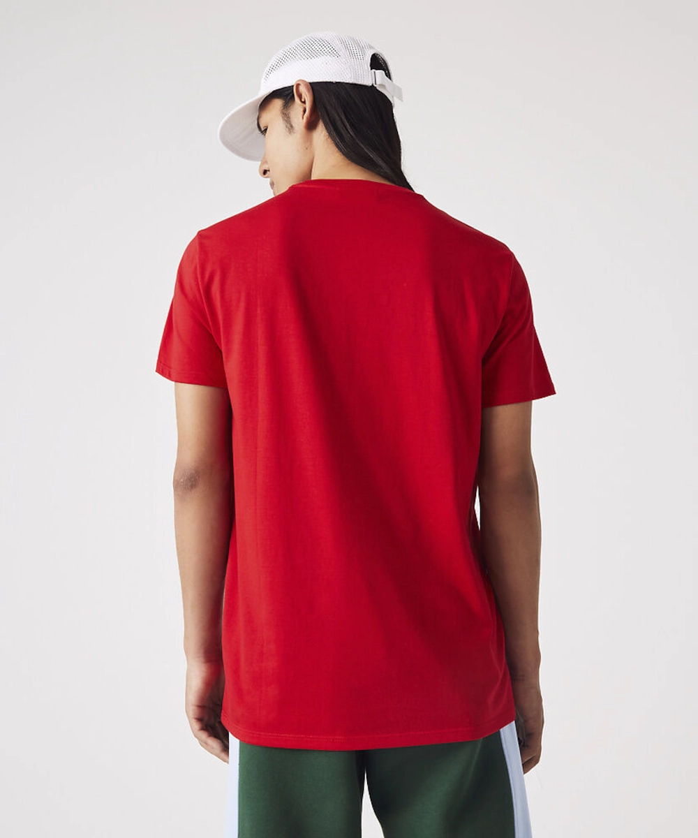 Athleisure Cool HighNeckStyle Lacoste Basic Crew Neck Pima Tee (Red)