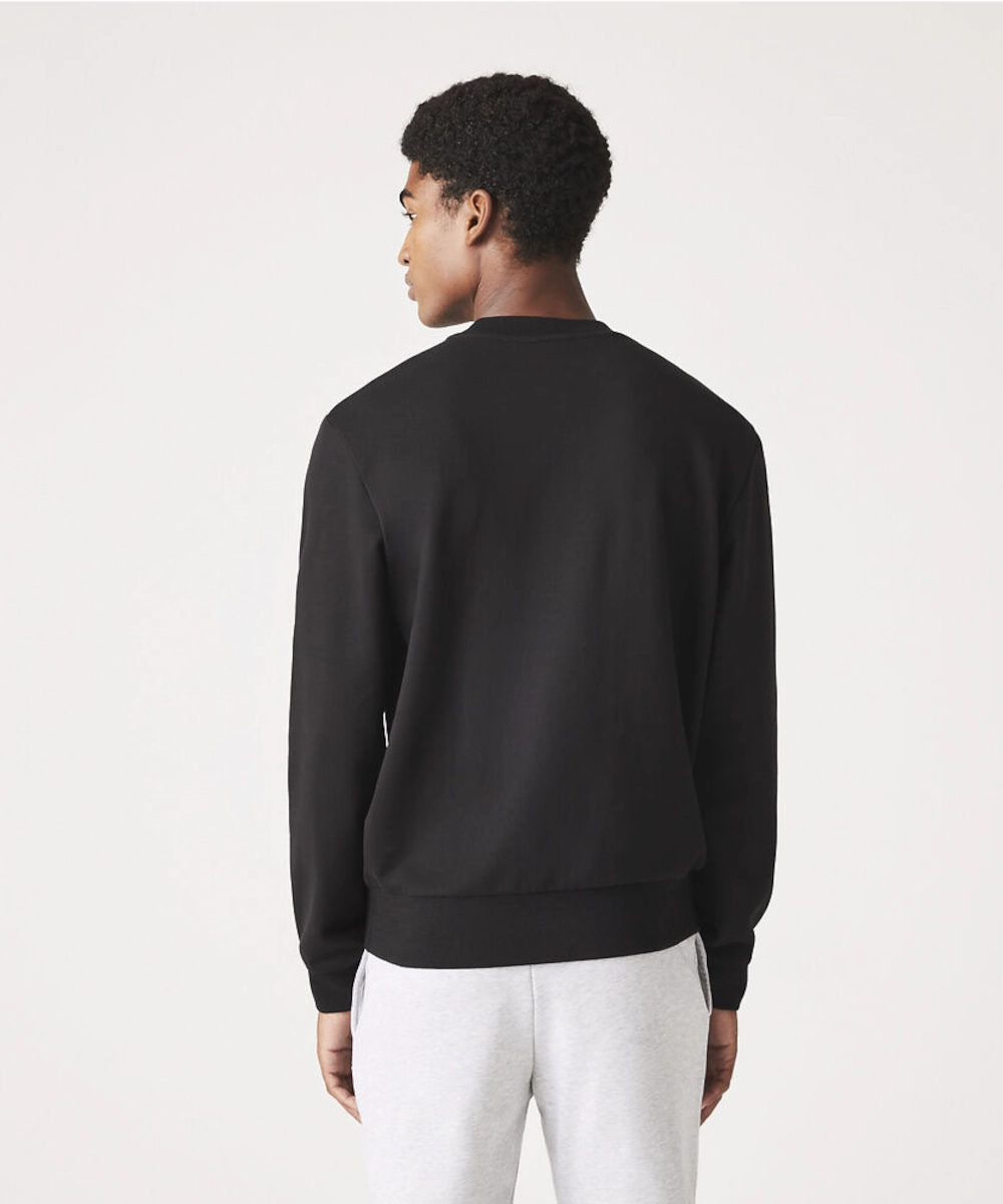 Warm Base Lacoste Classic Fit Crew Neck Fleece Sweater (Black)