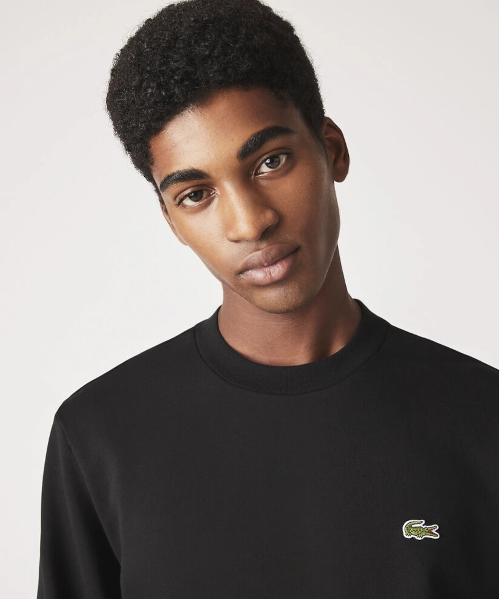 Lacoste Classic Fit Crew Neck Fleece Sweater (Black) Relax Vibe Reinforced Knees