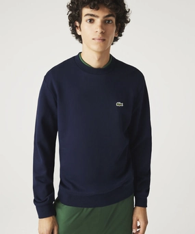 clean look Lacoste Classic Fit Crew Neck Fleece Sweater (Navy)