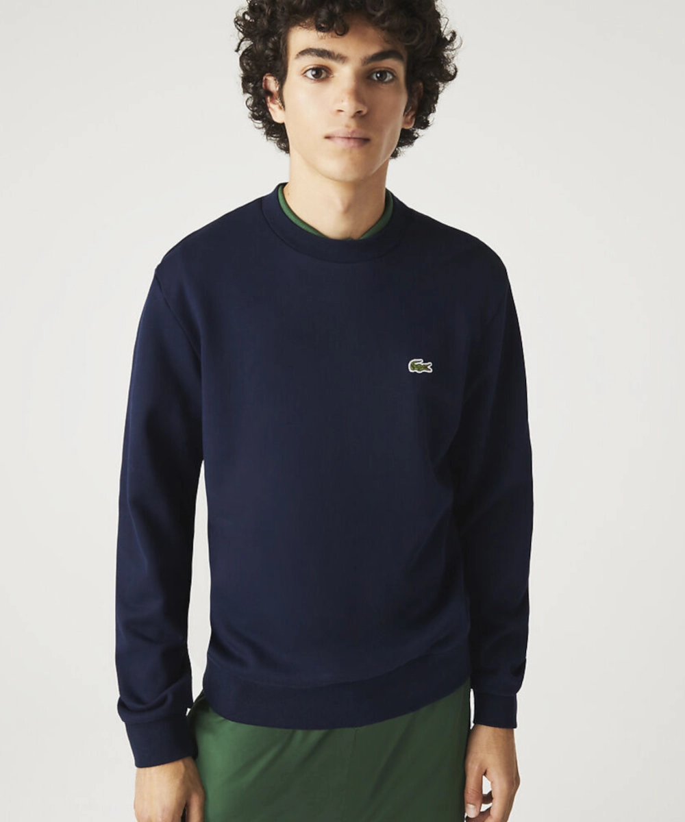 clean look Lacoste Classic Fit Crew Neck Fleece Sweater (Navy)