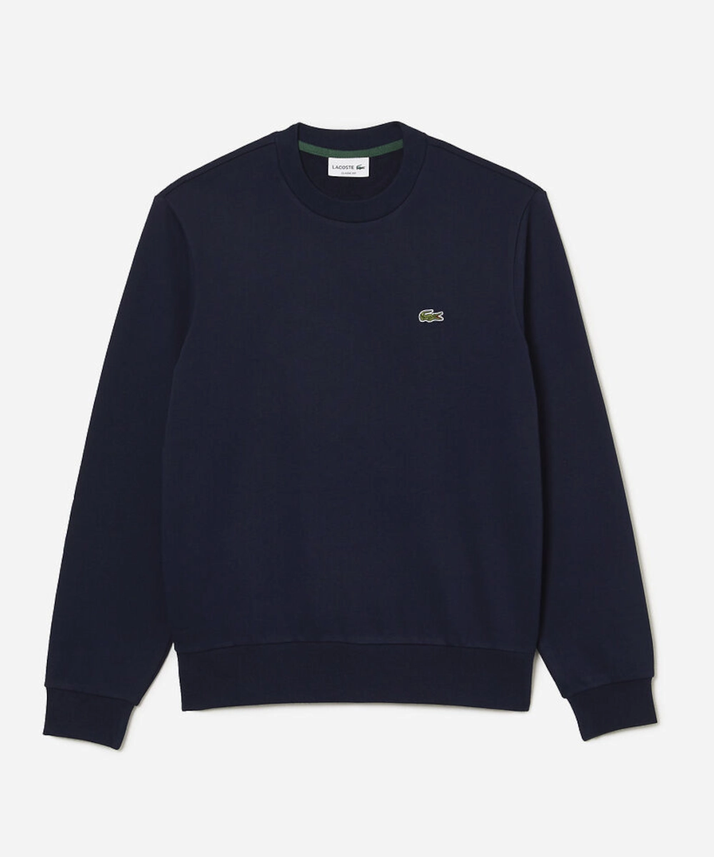 FrictionReducing Lining Lacoste Classic Fit Crew Neck Fleece Sweater (Navy)