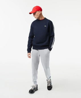 Low Care QuickDrying Fiber Lacoste Logo Tape Fleece Crew Neck Sweater (Navy Blue)