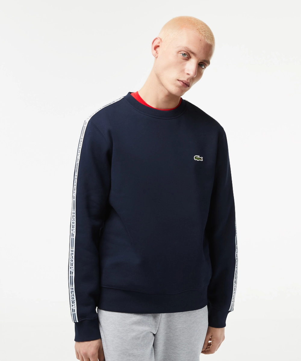 Noble Core SoftLining Lacoste Logo Tape Fleece Crew Neck Sweater (Navy Blue)