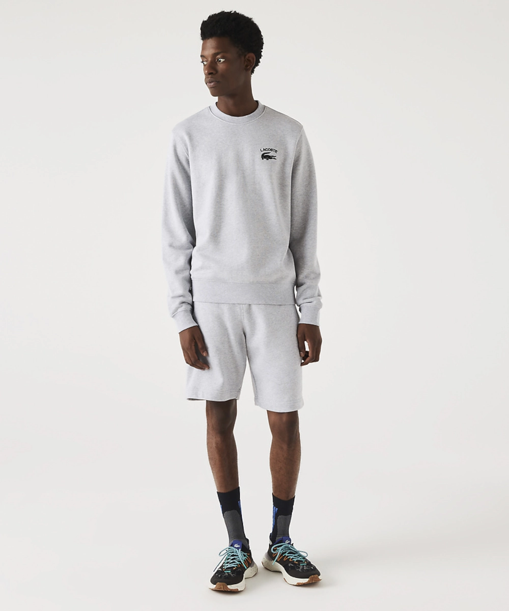 Lacoste Soft Branding Crew Neck Sweater (Grey) LightweightWeave Push Edge