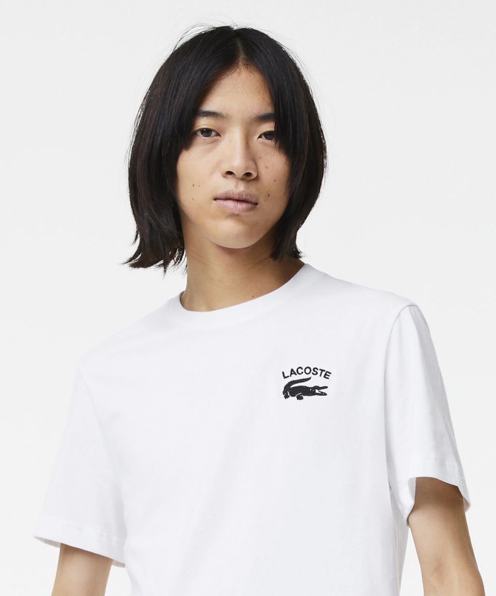 Recycled Polyester Blend EcoFriendly Material Lacoste Soft Branding Tee (White)