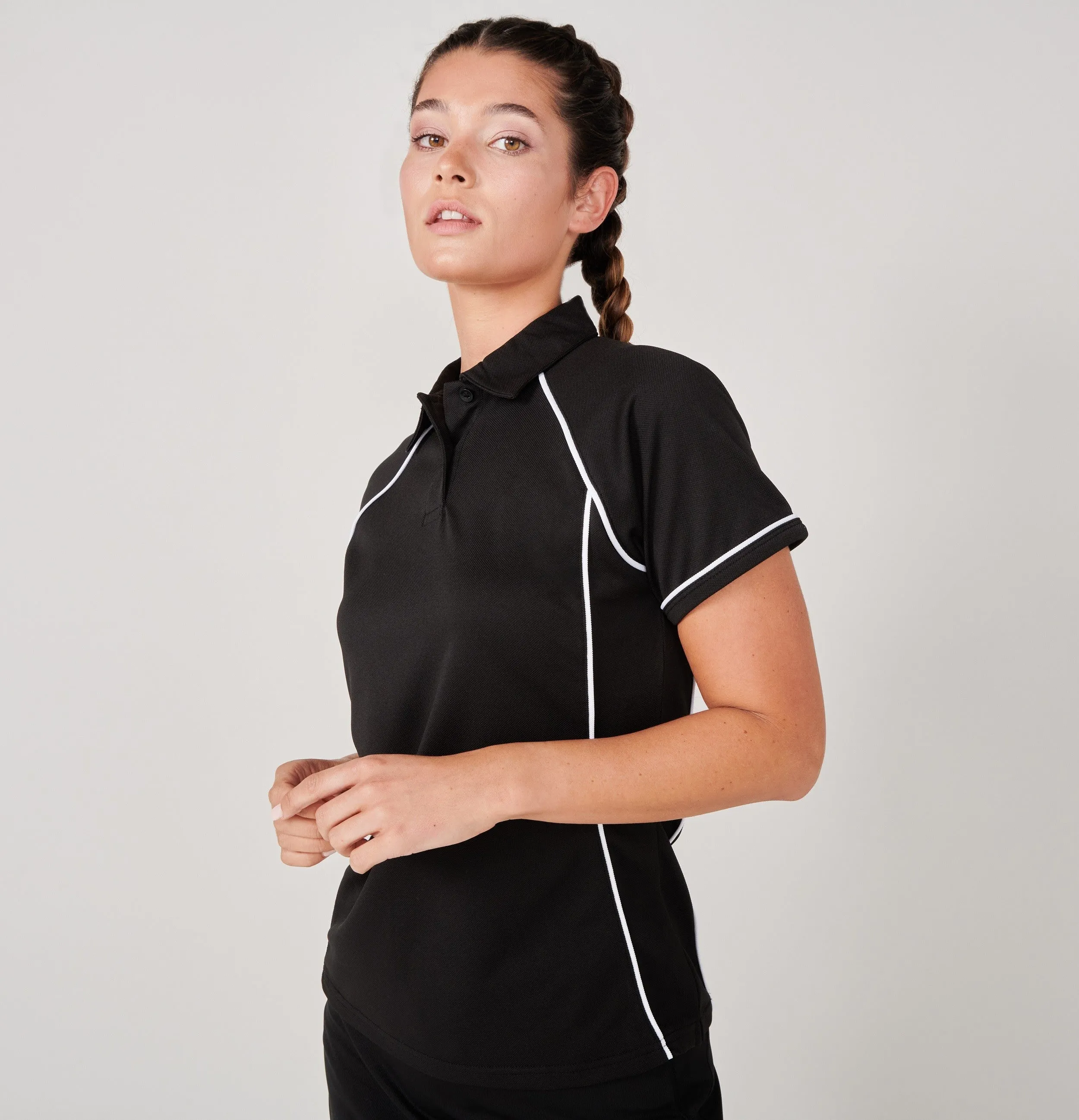 Ladies Performance Piped Polo | BLACK/WHITE AntiSnagTechnology All Day