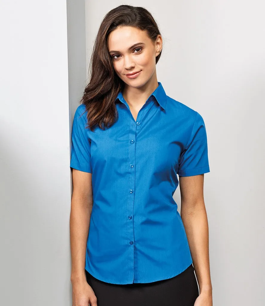 Ladies Poplin Short Sleeve Blouse | AQUA London Edge Calm Tone