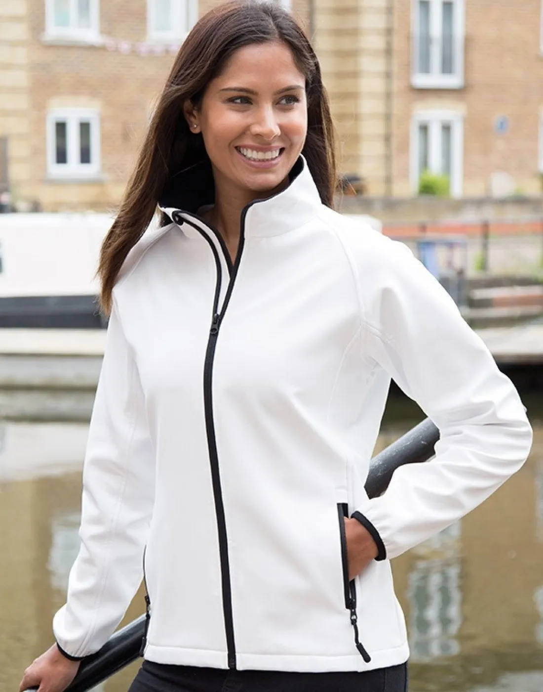 Ladies Printable Softshell | BLACK/BLACK FlatlockStitching Reinforced Edges