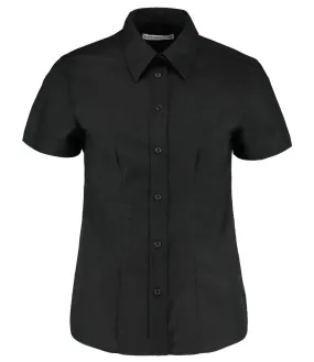 Travel Proof Flexible Waistline Ladies Workwear Short Sleeve Oxford Shirt | BLACK