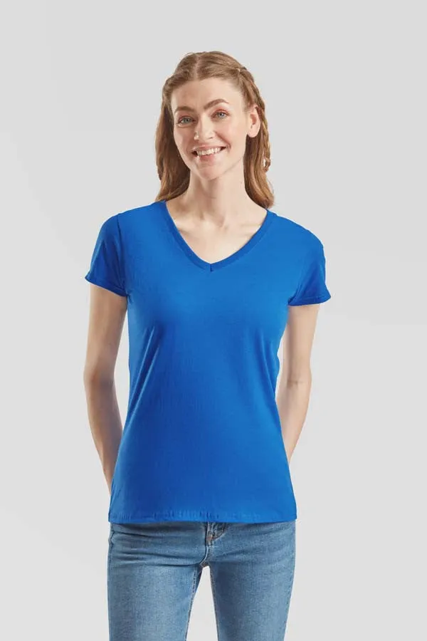 FlatlockStitching Lady Fit Valueweight V Neck T | BLACK