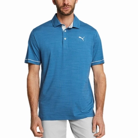 Moisture Wicking Fabric Tagless Collar Puma Cloudspun Haystack Golf Polo Shirt - Lake Blue Heather/ High Rise