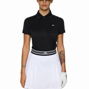 J.Lindeberg Women's Jessa Golf Polo Shirt - Black Breathable Jersey
