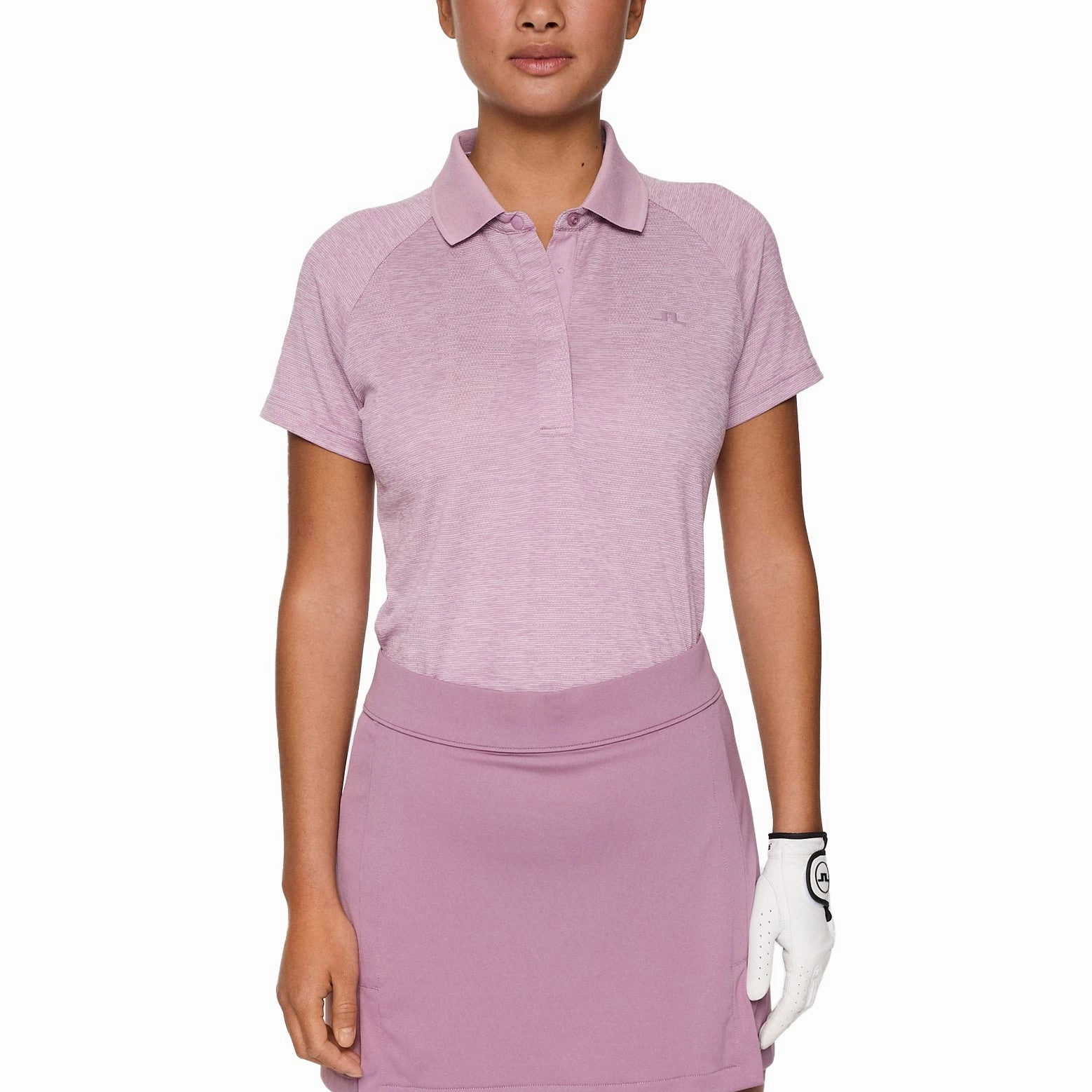 J.Lindeberg Women's Minnie Golf Polo Shirt - Very Grape Melange Classic Collar Sweat Resistant Lining