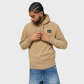 Softshell Material Soft Texture Fred Perry Badge Pullover Hoodie / Stone