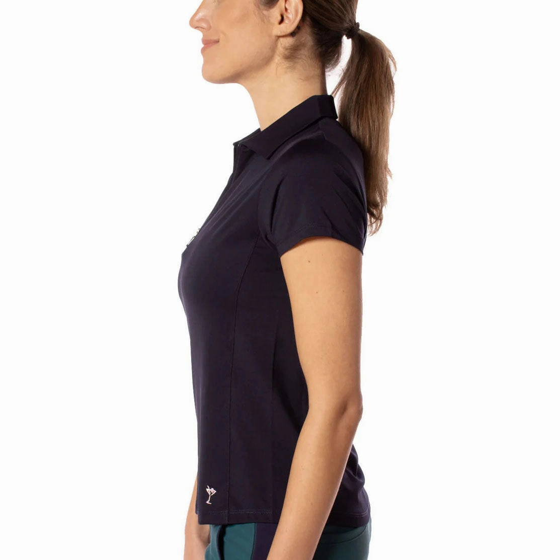 Recycled Polyester Mix Golftini Women's Short Sleeve Zip Golf Shirt - Navy