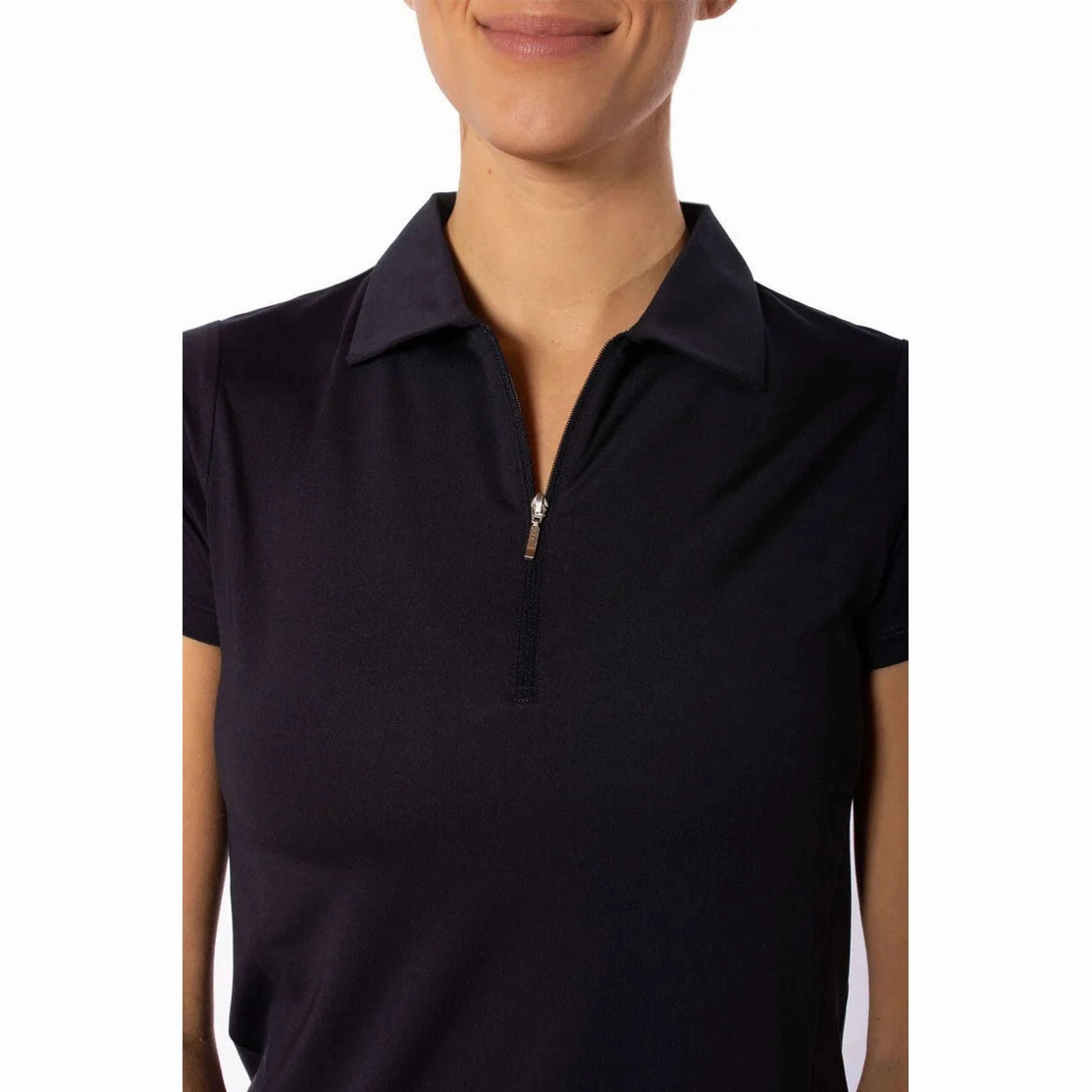 Lightweight Feel Golftini Women's Short Sleeve Zip Golf Shirt - Navy
