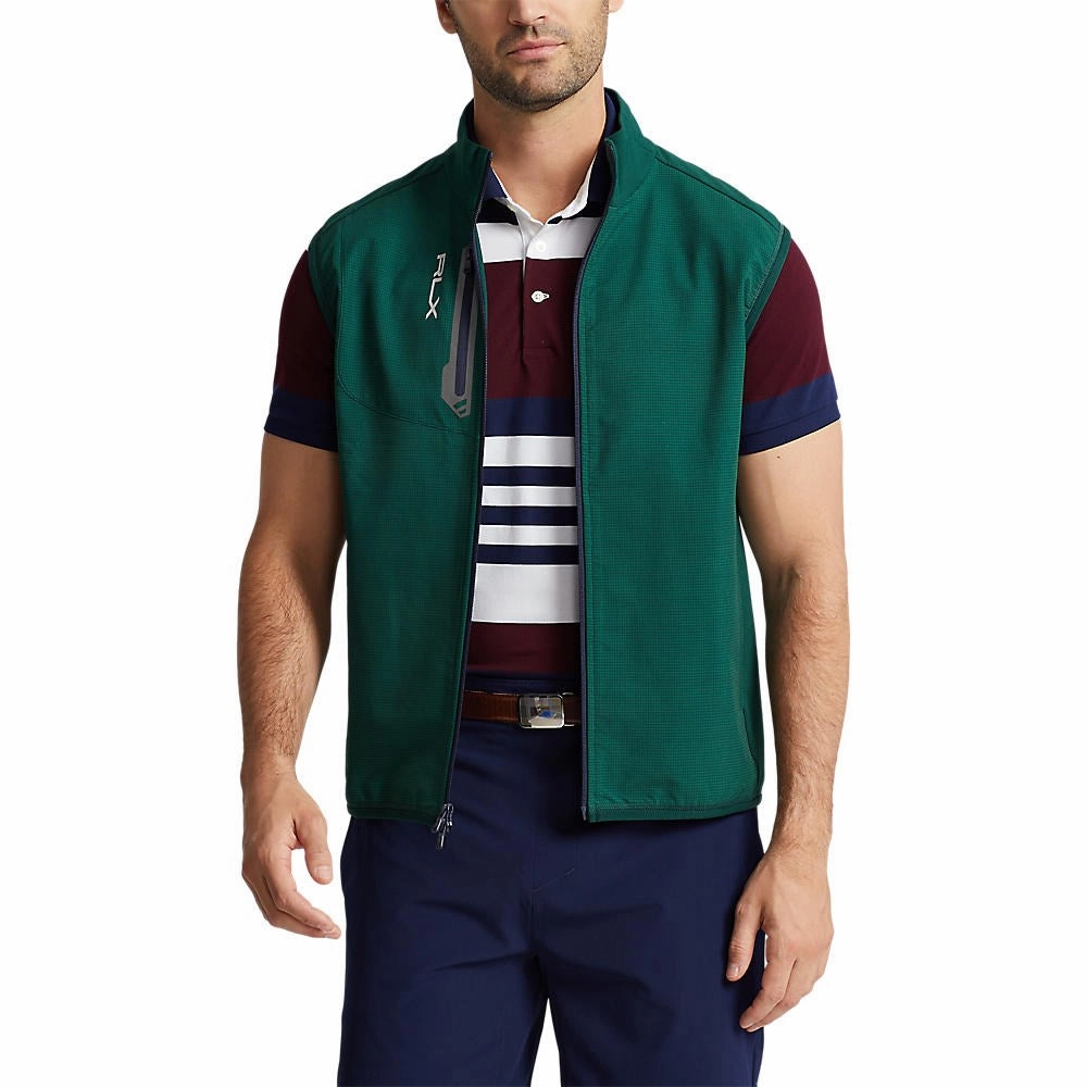 Comfortable clothing Weight Distributing Design RLX Ralph Lauren Tech Terry Vest - Hunt Club Green Houndstooth