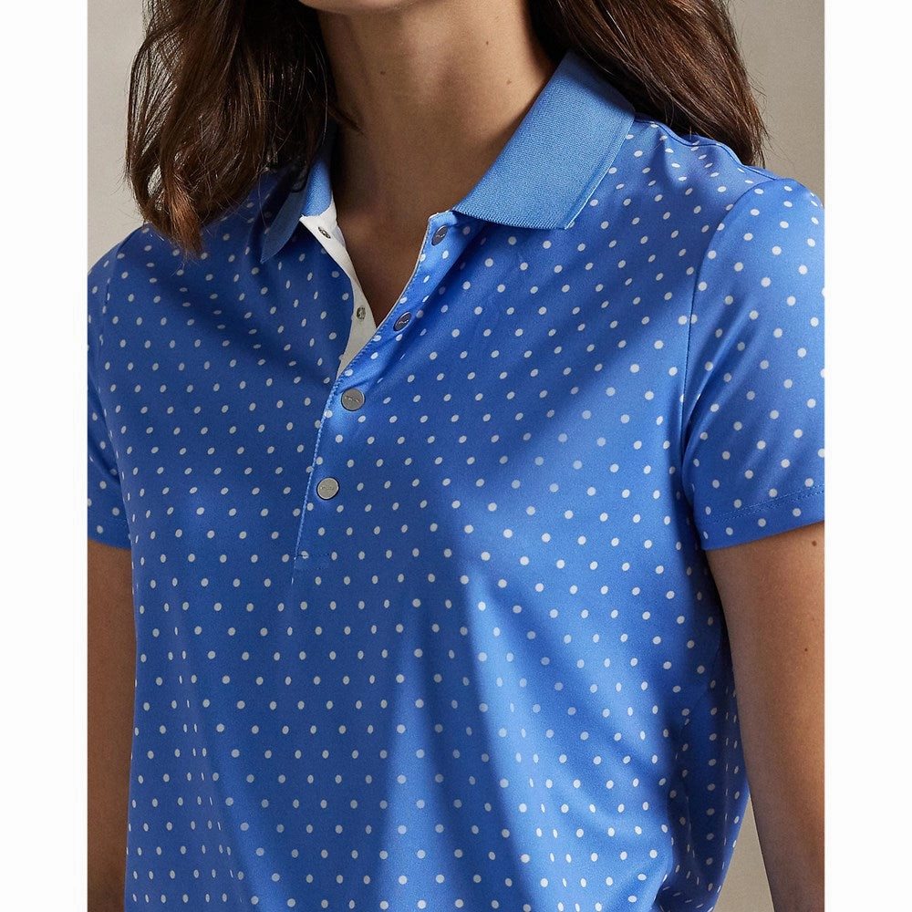Everyday Basic ComfortStretch Collar RLX Ralph Lauren Women's Printed Airflow Polo Shirt - Summer Blue/RL Polka Dot
