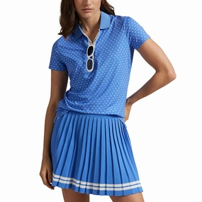 Active Lifestyle Soft Collar Construction RLX Ralph Lauren Women's Printed Airflow Polo Shirt - Summer Blue/RL Polka Dot