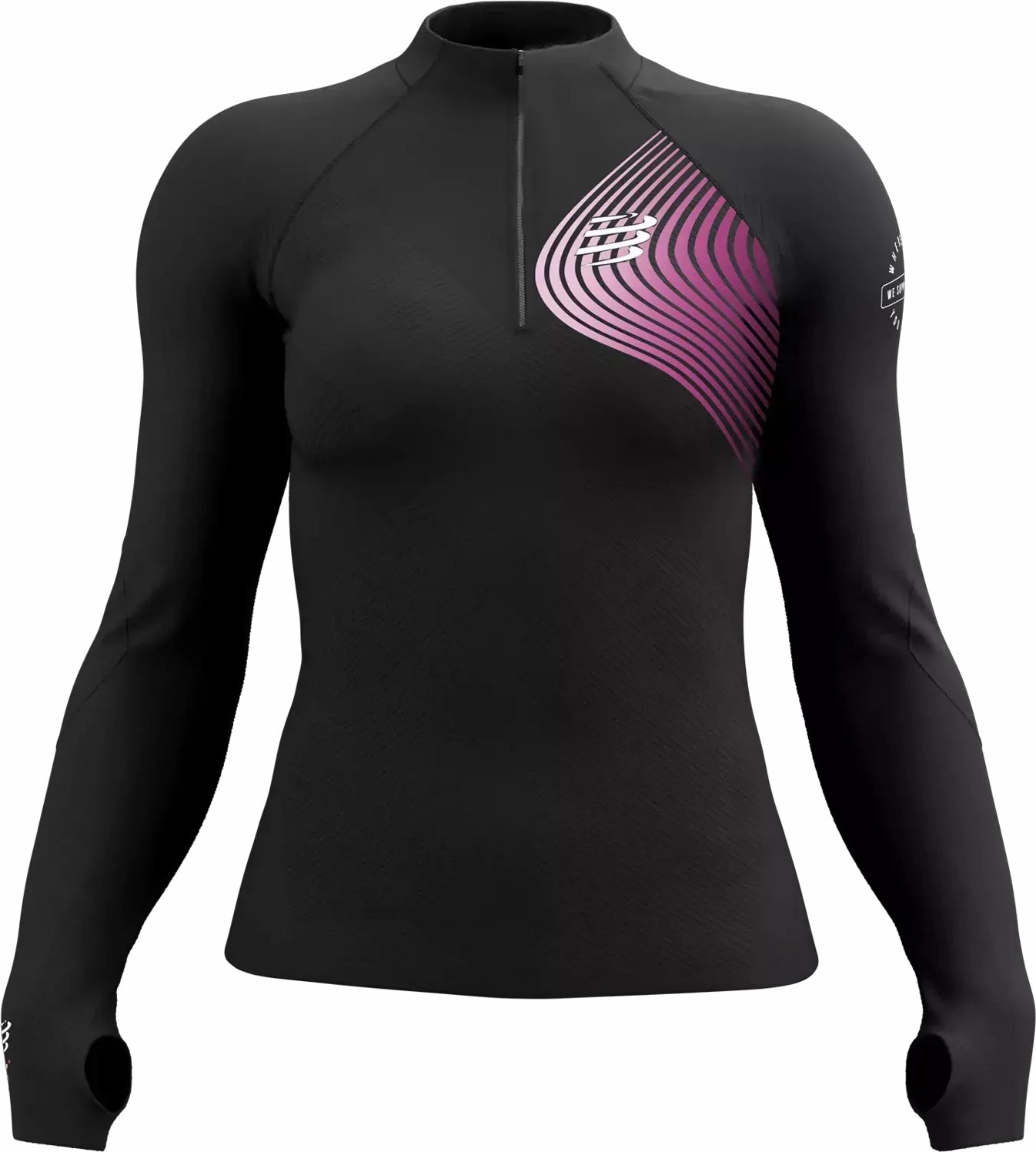 Double Layered Elbow Patches Patterned Compressport Winter Trail Postural Half Zip Long Sleeve Womens Running Top - Grey