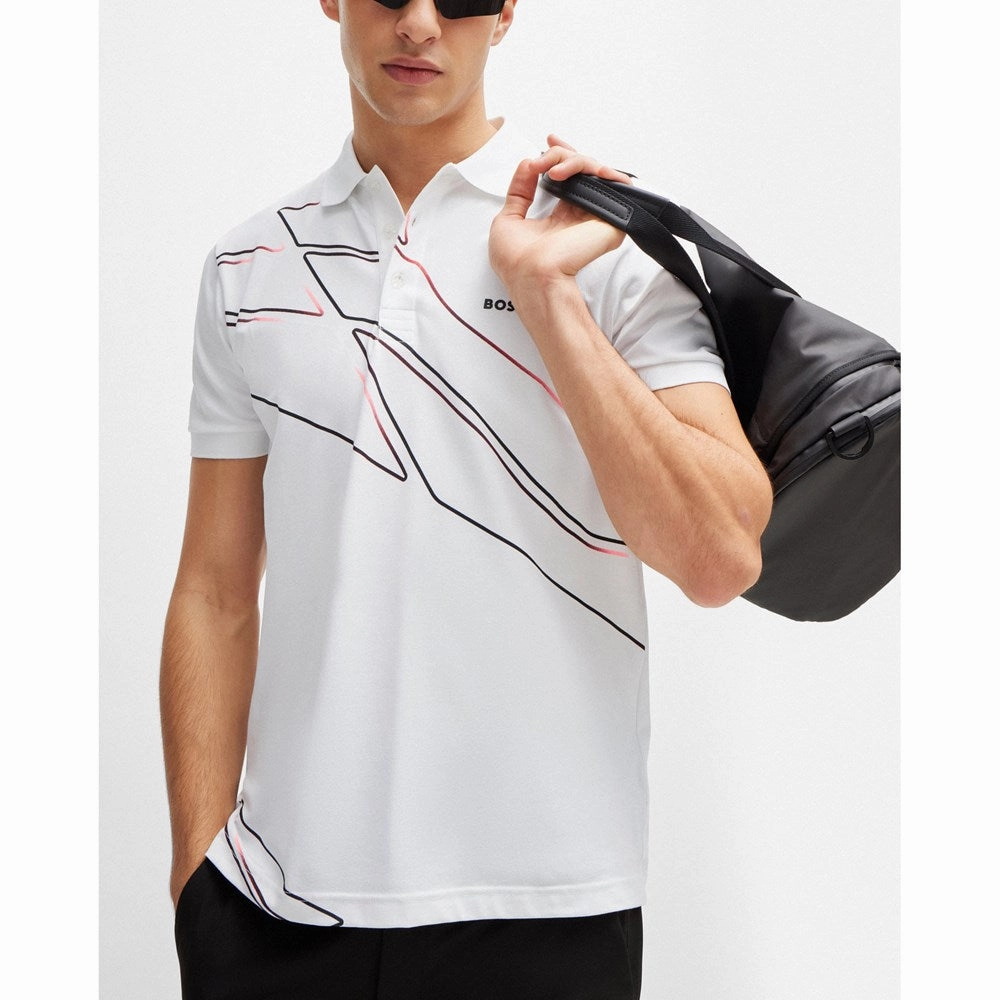 BOSS Paddy 3 Golf Shirt - White Layered Hem Reinforcement Classic Comfort