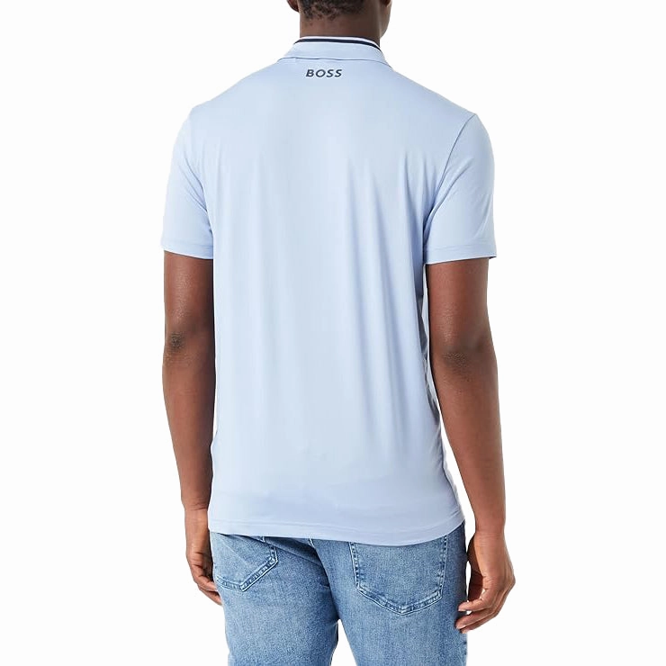 Boss Paddytech Golf Polo Shirt - Open Blue Contrast Trim Detail Smart Layering
