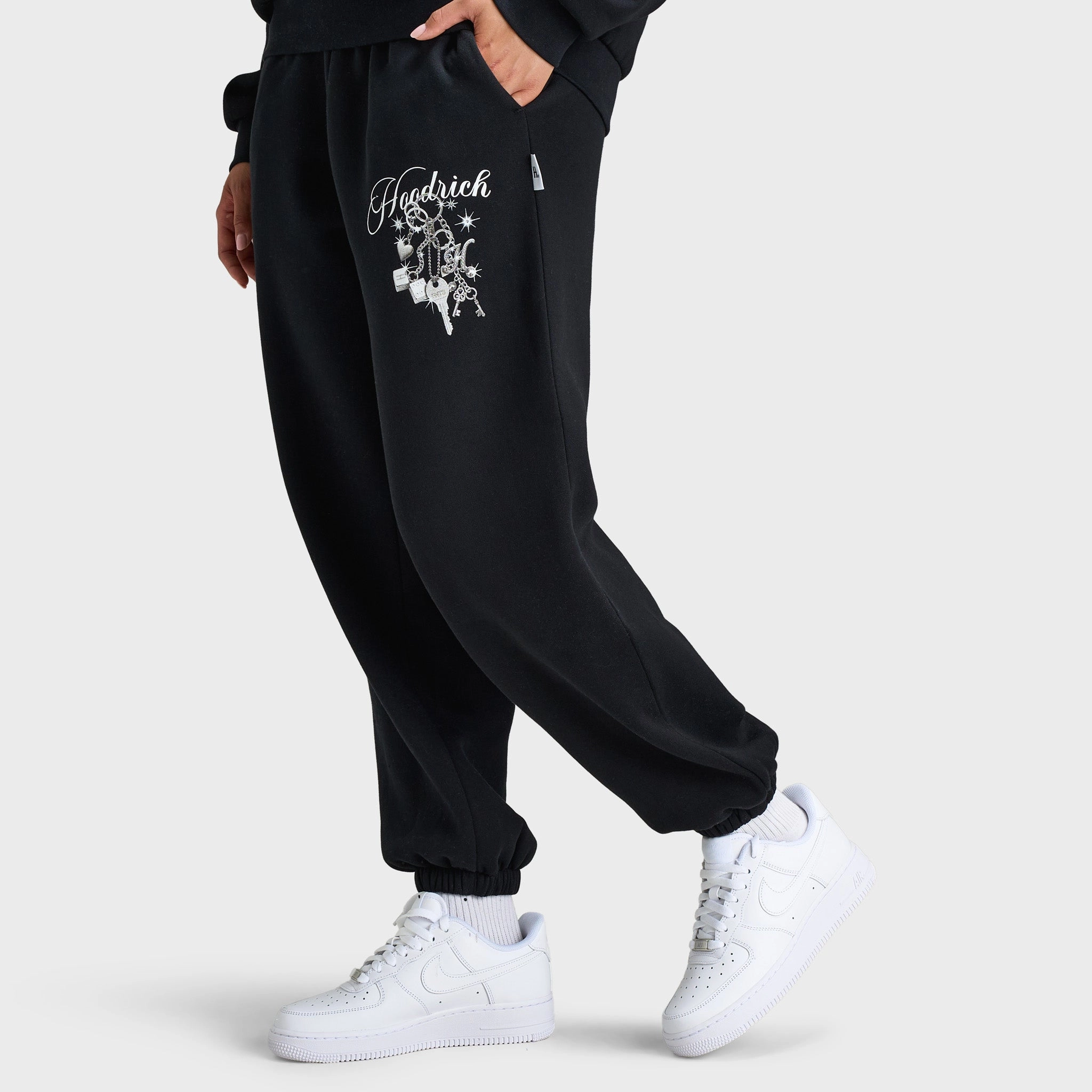 Hoodrich Women's Oversized Joggers Black / Silver Rhinestone Modern Chic
