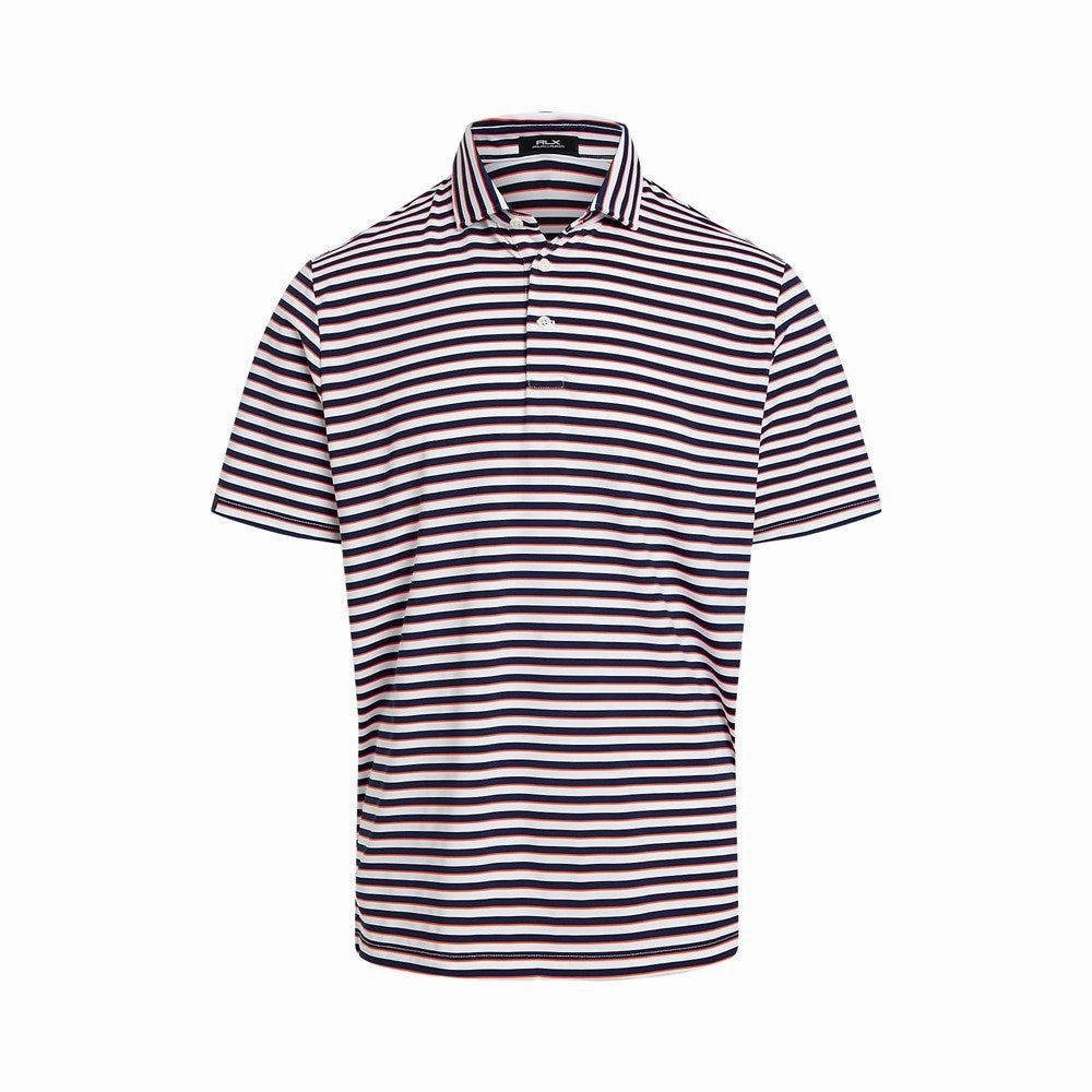RLX Ralph Lauren Stripe Lightweight Airflow Golf Polo Shirt - Ceramic White Multi quick dry