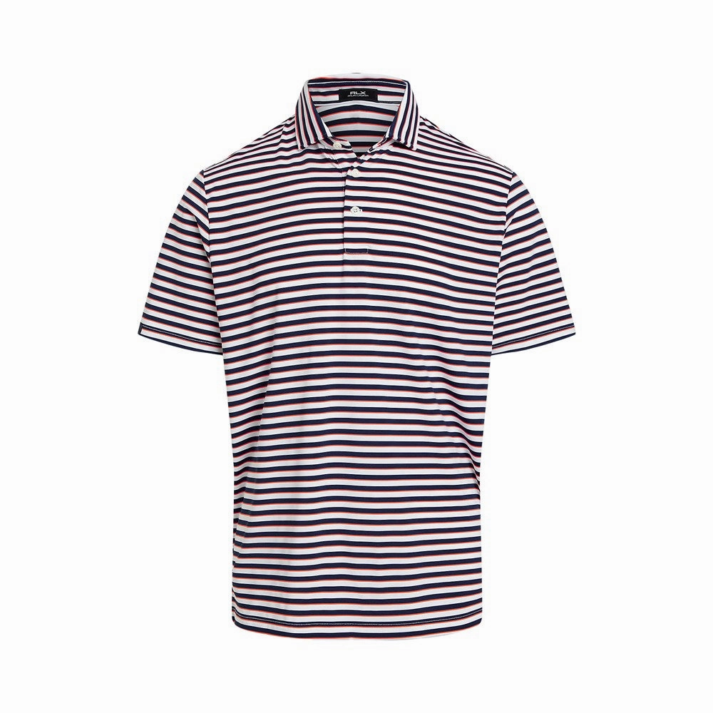 RLX Ralph Lauren Stripe Lightweight Airflow Golf Polo Shirt - Ceramic White Multi Breathable Material