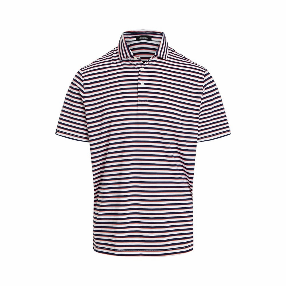 RLX Ralph Lauren Stripe Lightweight Airflow Golf Polo Shirt - Ceramic White Multi Interlock Cotton NonIron Finish