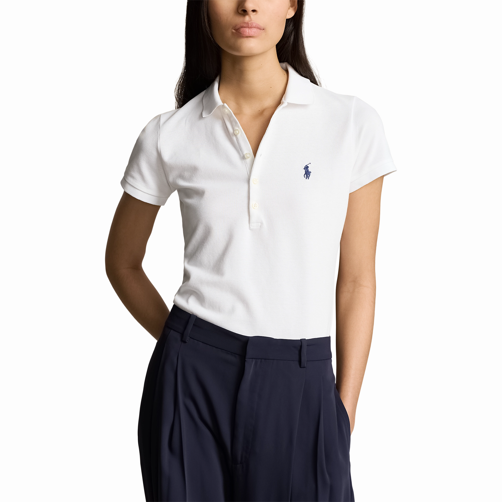 Polo Performance Ralph Lauren Women's Cotton Tailored Fit Polo Shirt - Pure White Breathable Mesh Panels Smart Casual