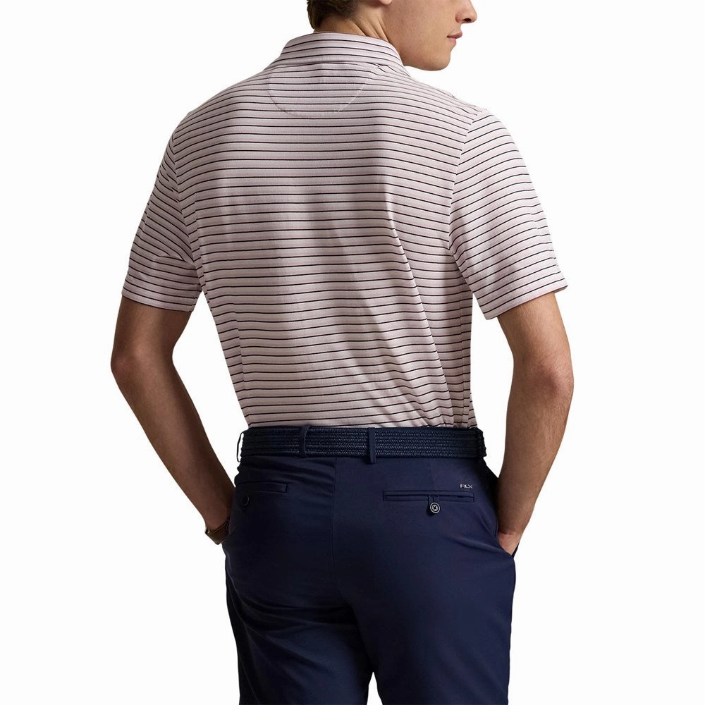 RLX Ralph Lauren Stripe Tour Pique Golf Polo Shirt - Garden Pink Multi Summer Office Stylish Neckline