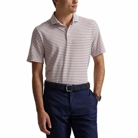 RLX Ralph Lauren Stripe Tour Pique Golf Polo Shirt - Garden Pink Multi Breathable Underarm Vents