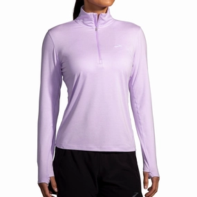 Podcast Floral Motif Brooks Dash 2.0 Half Zip Long Sleeve Womens Running Top - Purple