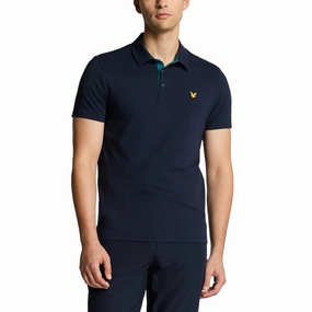 Lyle & Scott Contrast Placket Golf Polo Shirt - Dark Navy/Albatross Modern Cut Breathable Airflow Channels