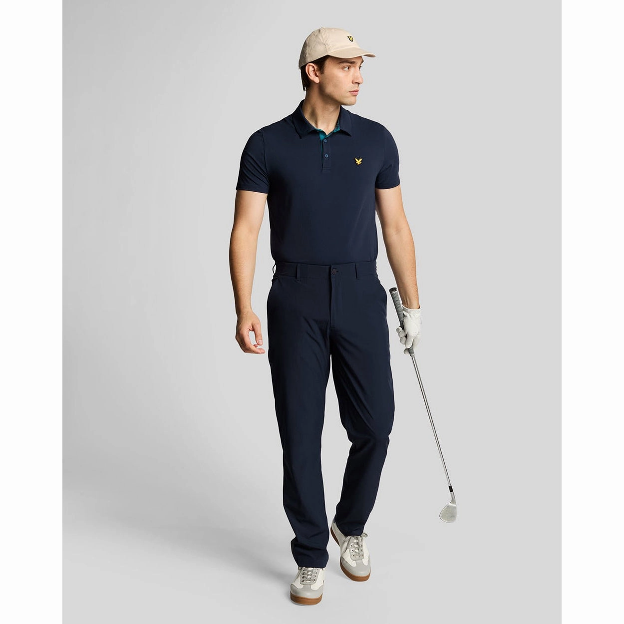 Breathable Airflow Channels Lyle & Scott Contrast Placket Golf Polo Shirt - Dark Navy/Albatross