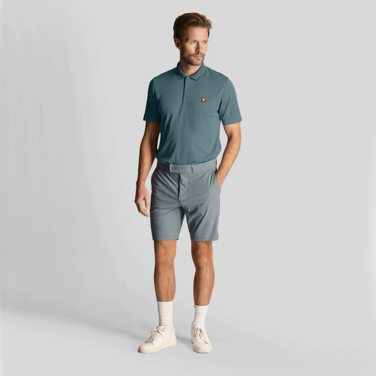 Subtle ToneOnTone Stitching ComfortStretch Collar Lyle & Scott Golf Tech Polo Shirt - Iron Blue