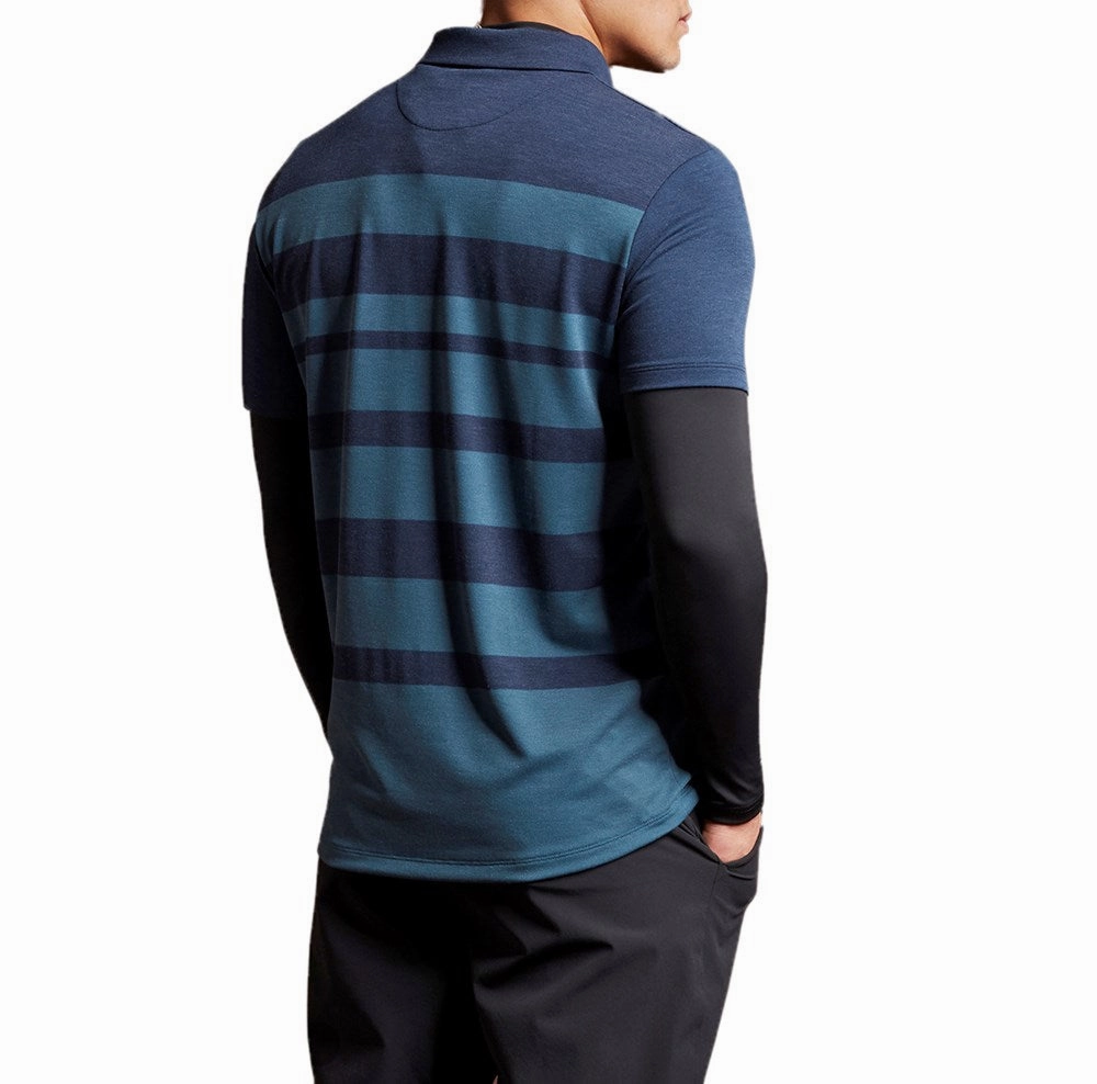 Seamless Shoulder FourButton Placket Lyle & Scott Lightweight Wide Stripe Polo - Navy