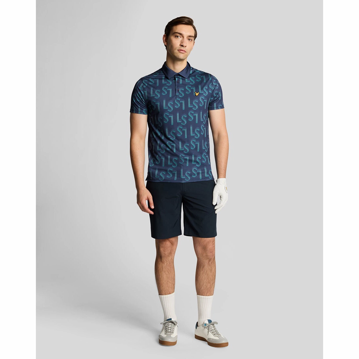 Lyle & Scott LS Monogram Printed Golf Polo Shirt - Ryder Blue EcoFriendly Material Thermoregulating Lining