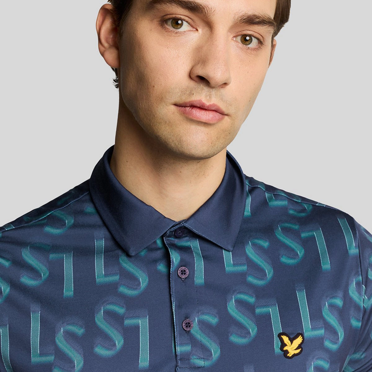 Smart Casual Lyle & Scott LS Monogram Printed Golf Polo Shirt - Ryder Blue
